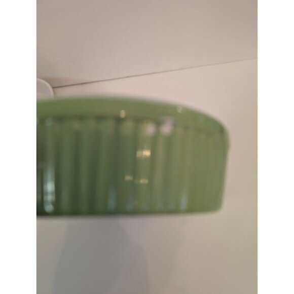 Green & White Ribbed Ceramic Casserole Dish Made In France 7" Diameter Oven-Safe - Picture 7 of 7